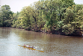 [color photograph of crew team on College Creek, Annapolis, Maryland, April 2000]