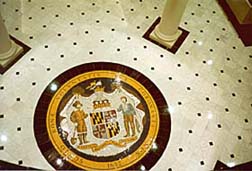 [color photograph of State Seal, Miller Senate Office Building, Annapolis, Maryland]