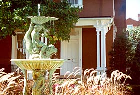 [color photograph of Italianate fountain, Trail Mansion, Church Street, Frederick]