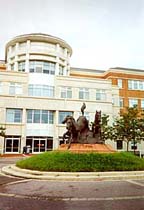 [color photograph of Equestrian statue before Prince George's County Courthouse, Upper Marlboro]